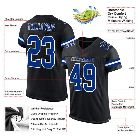 Custom Black Royal-White Mesh Authentic Football Jersey - Sky-Custom