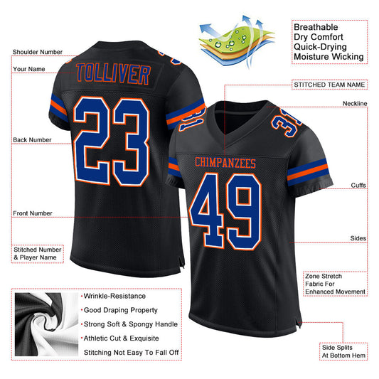 Custom Black Royal-Orange Mesh Authentic Football Jersey - Sky-Custom