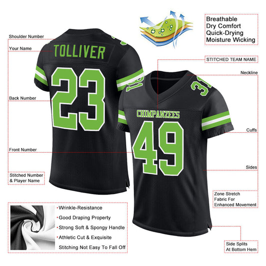 Custom Black Neon Green-White Mesh Authentic Football Jersey - Sky-Custom