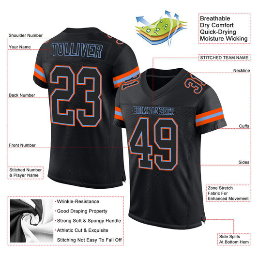 Custom Black Black-Orange Mesh Authentic Football Jersey - Sky-Custom