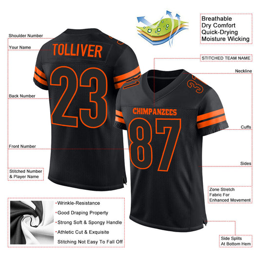 Custom Black Black-Orange Mesh Authentic Football Jersey - Sky-Custom