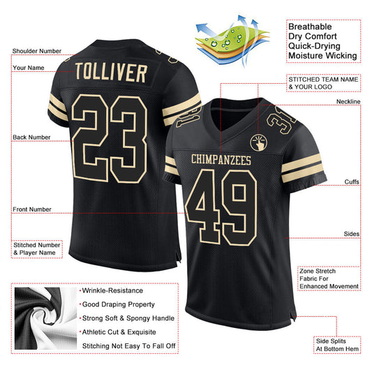 Custom Black Black-Cream Mesh Authentic Football Jersey - Sky-Custom
