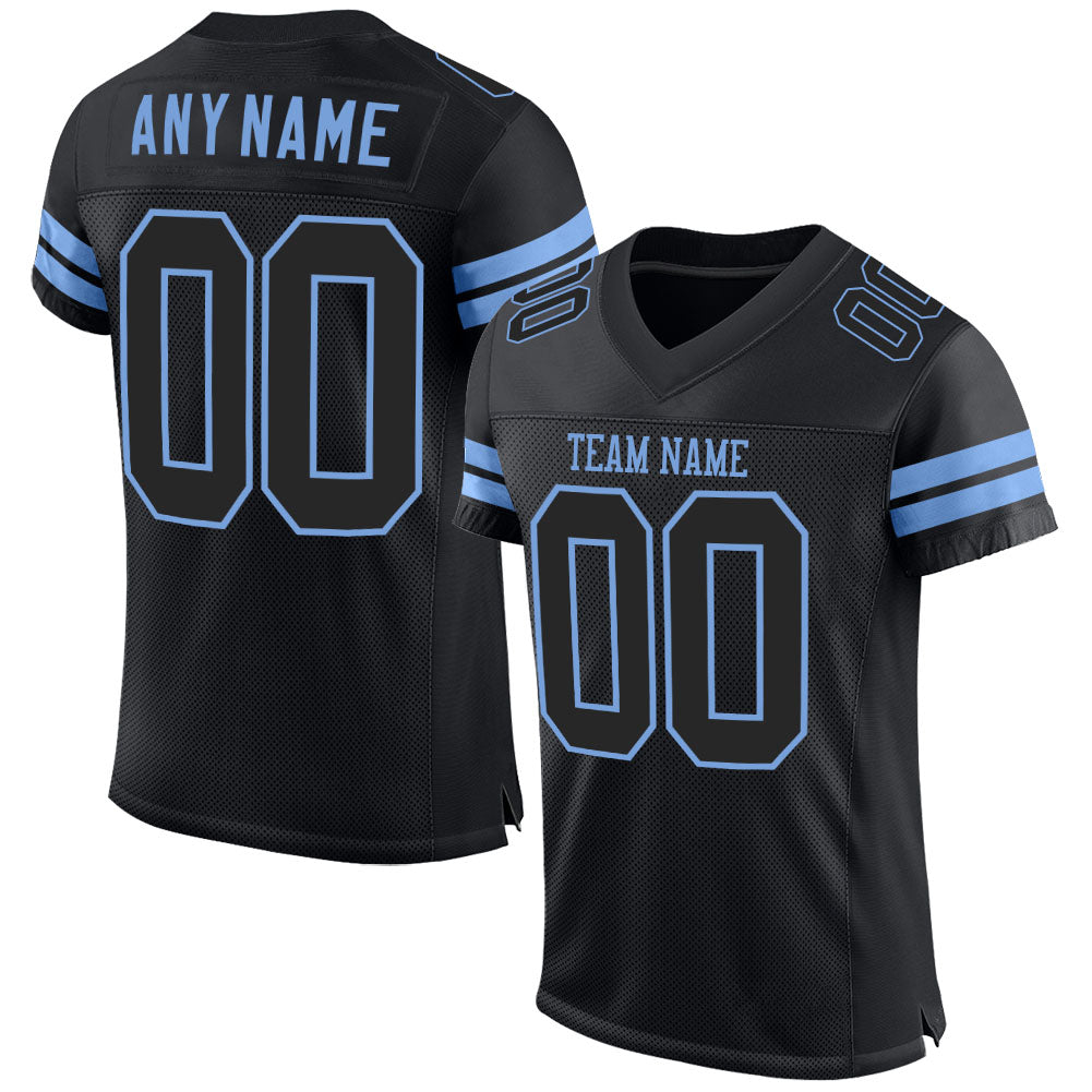 Custom Black Black-Light Blue Mesh Authentic Football Jersey - Sky-Custom