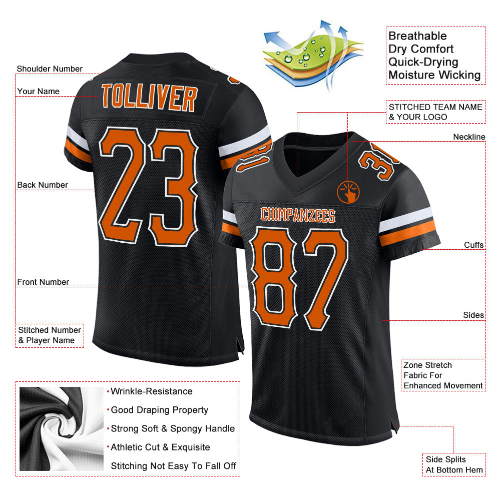 Custom Black Texas Orange-White Mesh Authentic Football Jersey - Sky-Custom