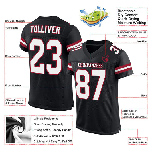 Custom Black White-Cardinal Mesh Authentic Football Jersey - Sky-Custom