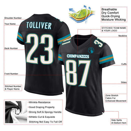 Custom Black White-Teal Mesh Authentic Football Jersey - Sky-Custom