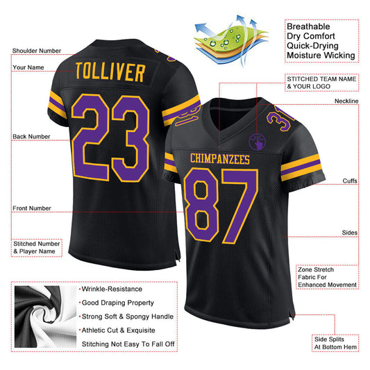 Custom Black Purple-Gold Mesh Authentic Football Jersey - Sky-Custom