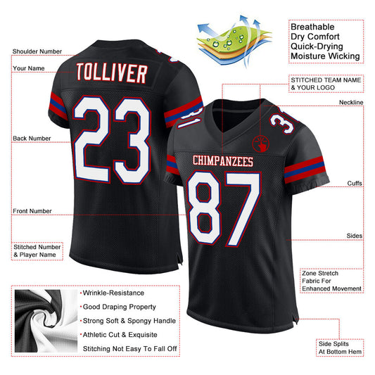 Custom Black White-Red Mesh Authentic Football Jersey - Sky-Custom