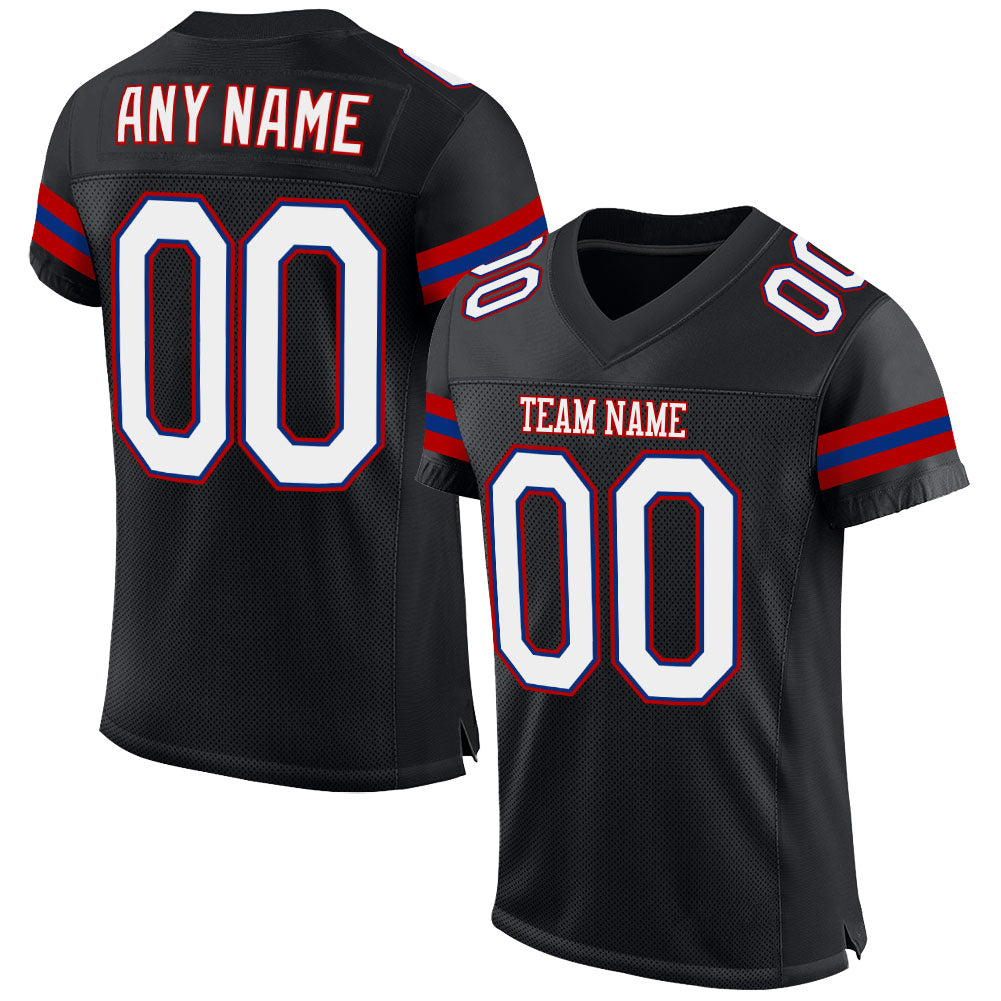 Custom Black White-Red Mesh Authentic Football Jersey - Sky-Custom