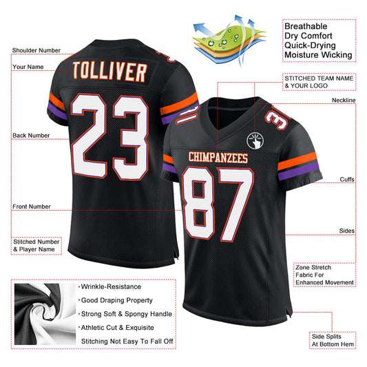 Custom Black White-Orange Mesh Authentic Football Jersey - Sky-Custom