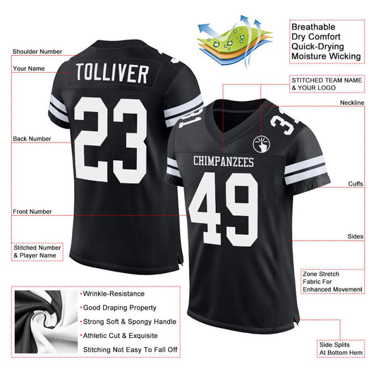 Custom Black White Mesh Authentic Football Jersey - Sky-Custom