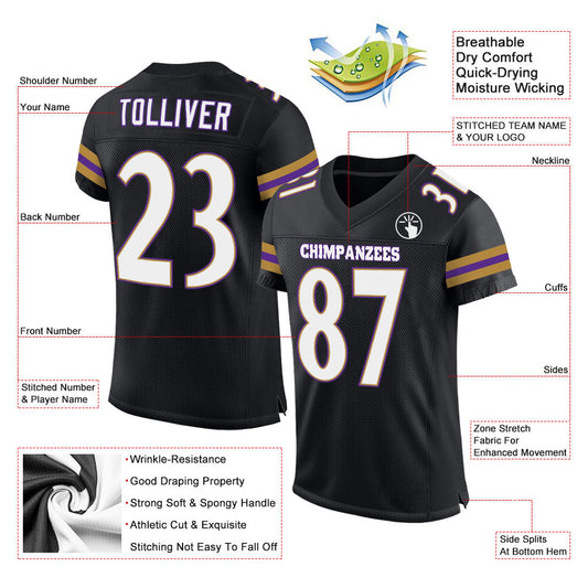 Custom Black White-Purple Mesh Authentic Football Jersey - Sky-Custom