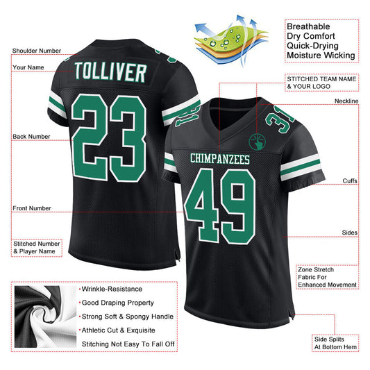 Custom Black Kelly Green-White Mesh Authentic Football Jersey - Sky-Custom