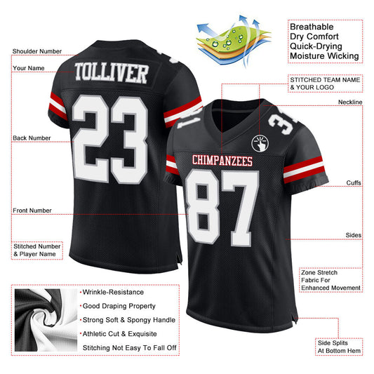 Custom Black White-Gray Mesh Authentic Football Jersey - Sky-Custom