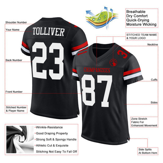Custom Black White-Red Mesh Authentic Football Jersey - Sky-Custom