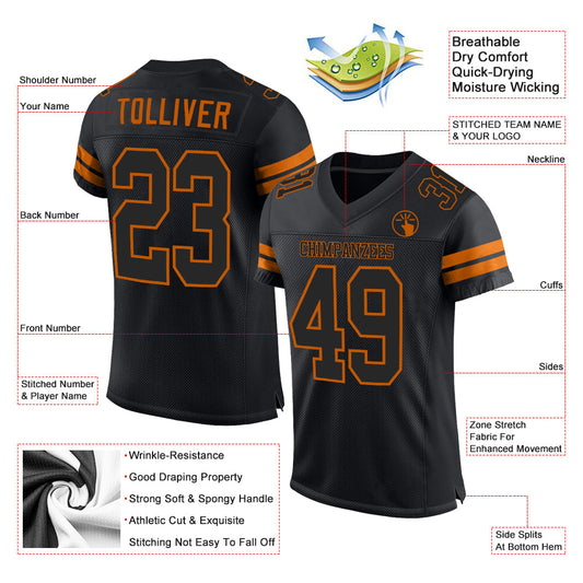 Custom Black Black-Texas Orange Mesh Authentic Football Jersey - Sky-Custom