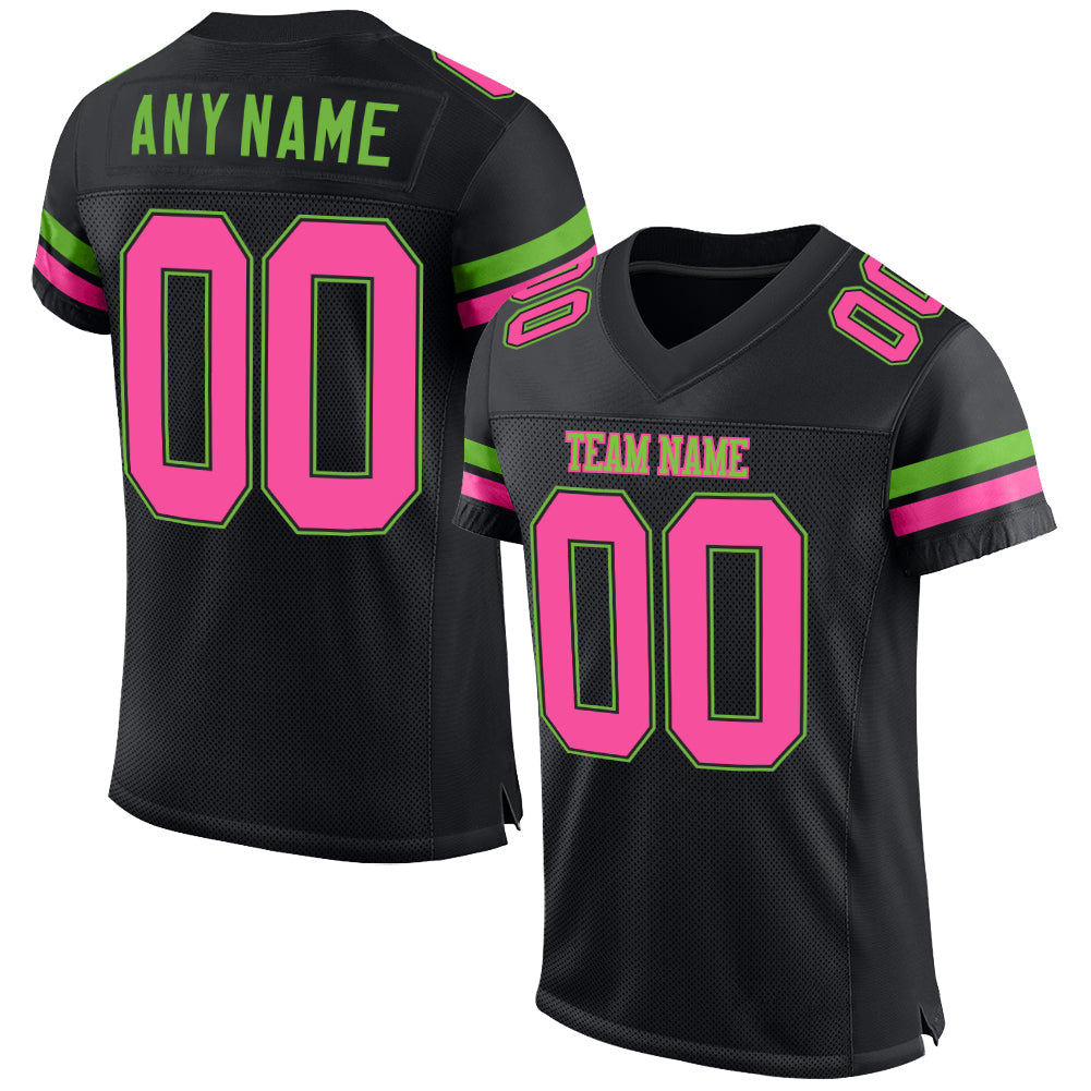Custom Black Pink-Neon Green Mesh Authentic Football Jersey - Sky-Custom