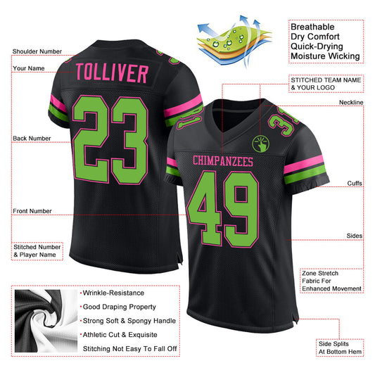 Custom Black Neon Green-Pink Mesh Authentic Football Jersey - Sky-Custom