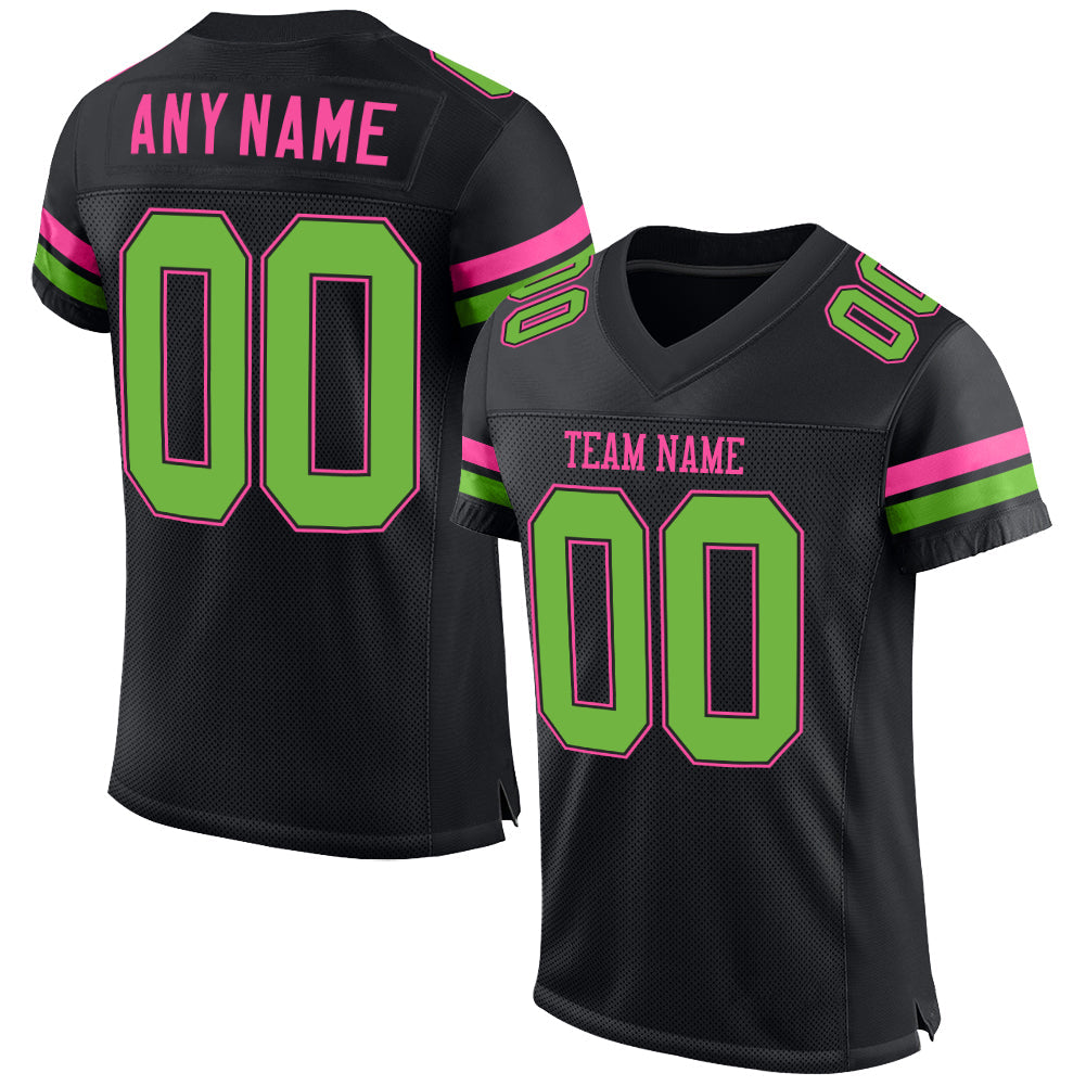 Custom Black Neon Green-Pink Mesh Authentic Football Jersey - Sky-Custom