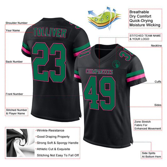 Custom Black Kelly Green-Pink Mesh Authentic Football Jersey - Sky-Custom