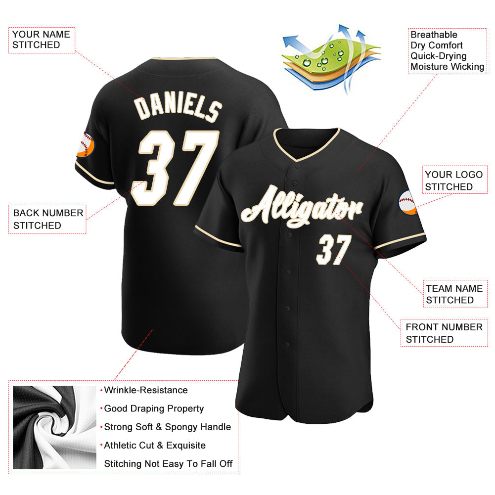 Custom Black White-Cream Authentic Baseball Jersey - Sky-Custom