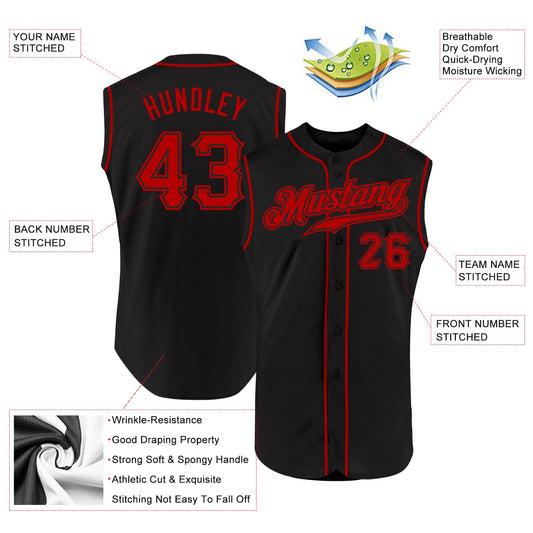Custom Black Red Authentic Sleeveless Baseball Jersey - Sky-Custom