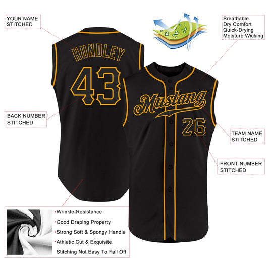 Custom Black Black-Gold Authentic Sleeveless Baseball Jersey - Sky-Custom