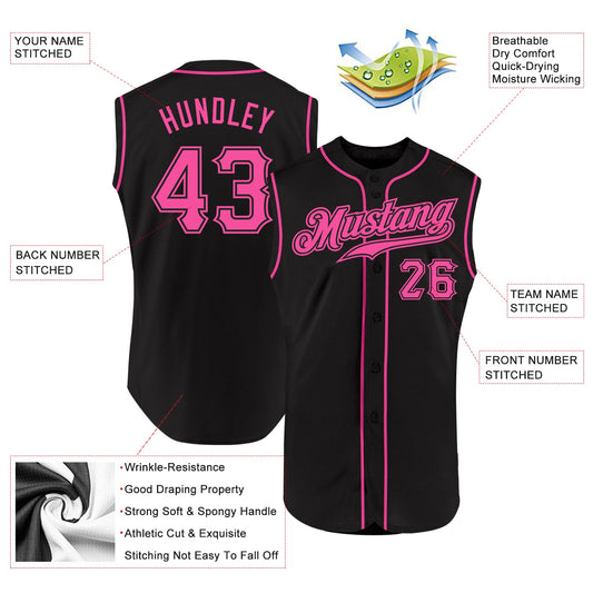 Custom Black Pink Authentic Sleeveless Baseball Jersey - Sky-Custom