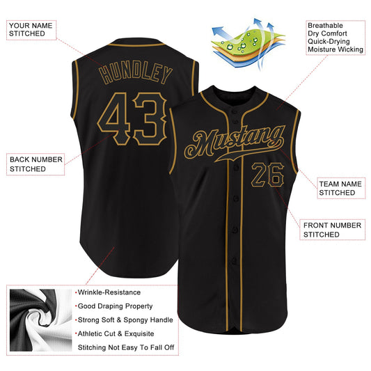 Custom Black Black-Old Gold Authentic Sleeveless Baseball Jersey - Sky-Custom