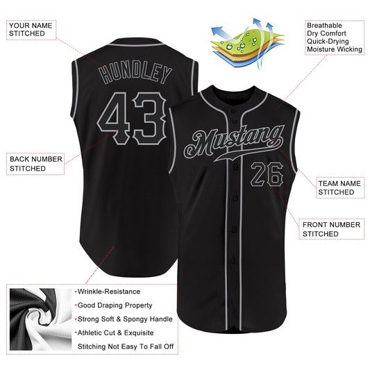 Custom Black Black-Gray Authentic Sleeveless Baseball Jersey - Sky-Custom