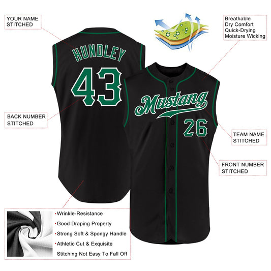 Custom Black Kelly Green-White Authentic Sleeveless Baseball Jersey - Sky-Custom