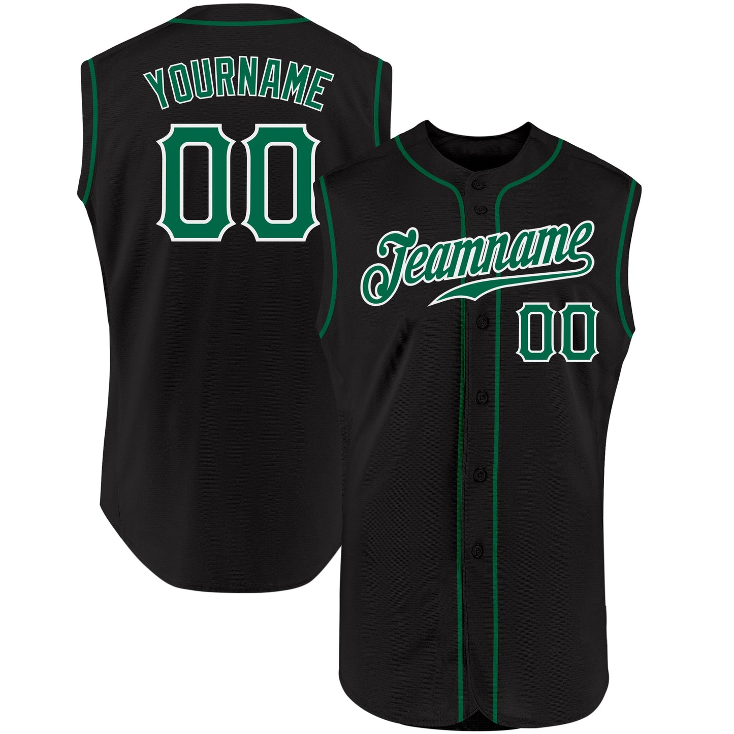 Custom Black Kelly Green-White Authentic Sleeveless Baseball Jersey - Sky-Custom