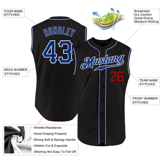 Custom Black Royal-Red Authentic Sleeveless Baseball Jersey - Sky-Custom