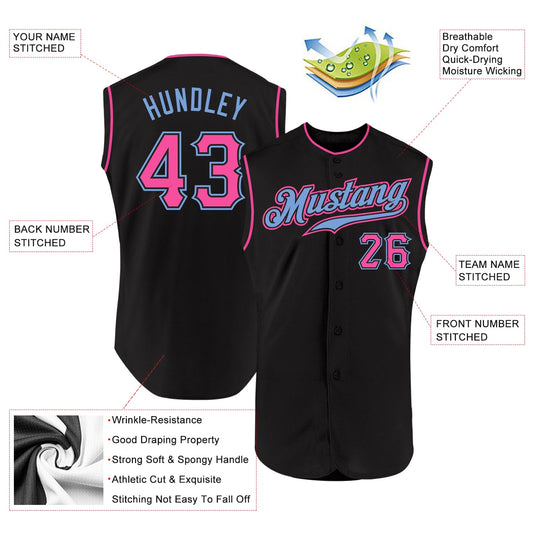 Custom Black Pink-Light Blue Authentic Sleeveless Baseball Jersey - Sky-Custom
