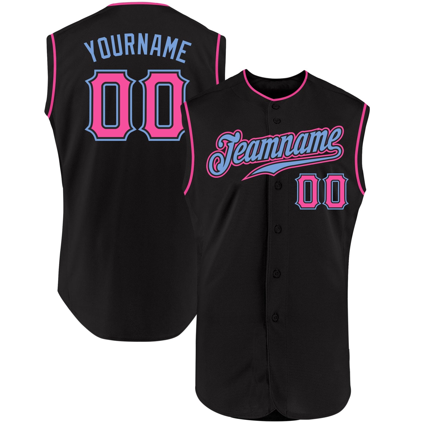 Custom Black Pink-Light Blue Authentic Sleeveless Baseball Jersey - Sky-Custom