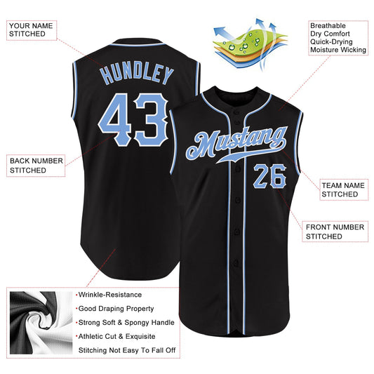 Custom Black Light Blue-White Authentic Sleeveless Baseball Jersey - Sky-Custom