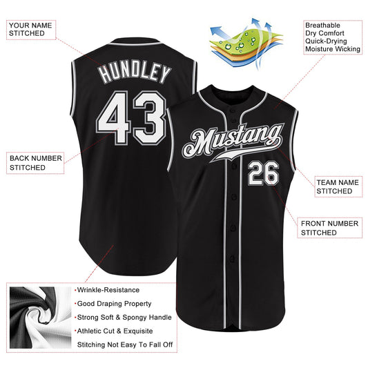 Custom Black White-Gray Authentic Sleeveless Baseball Jersey - Sky-Custom