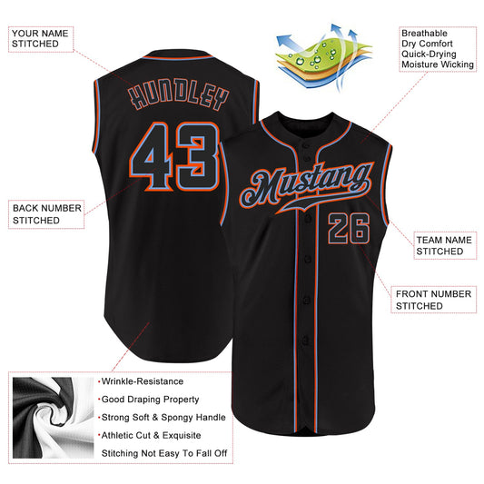 Custom Black Black-Orange Authentic Sleeveless Baseball Jersey - Sky-Custom