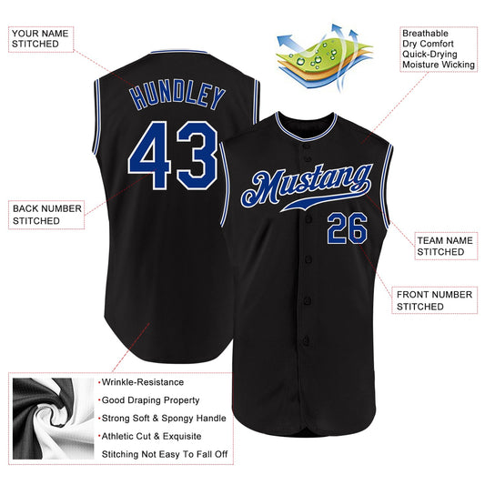 Custom Black Royal-White Authentic Sleeveless Baseball Jersey - Sky-Custom
