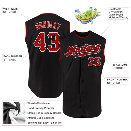 Custom Black Red-White Authentic Sleeveless Baseball Jersey - Sky-Custom