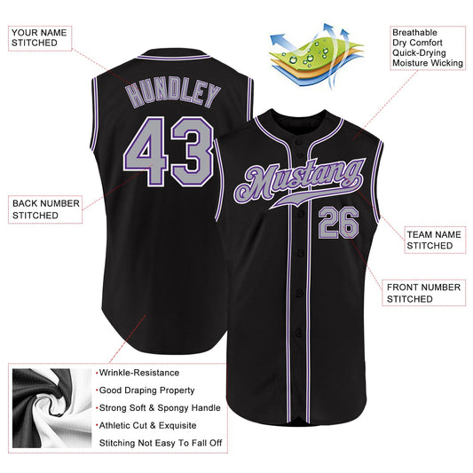 Custom Black Gray-Purple Authentic Sleeveless Baseball Jersey - Sky-Custom