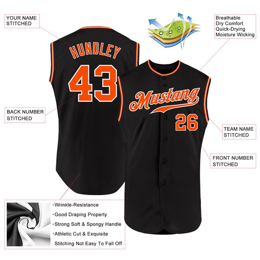 Custom Black Orange-White Authentic Sleeveless Baseball Jersey - Sky-Custom