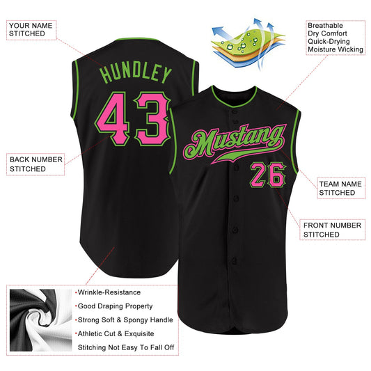 Custom Black Pink-Neon Green Authentic Sleeveless Baseball Jersey - Sky-Custom