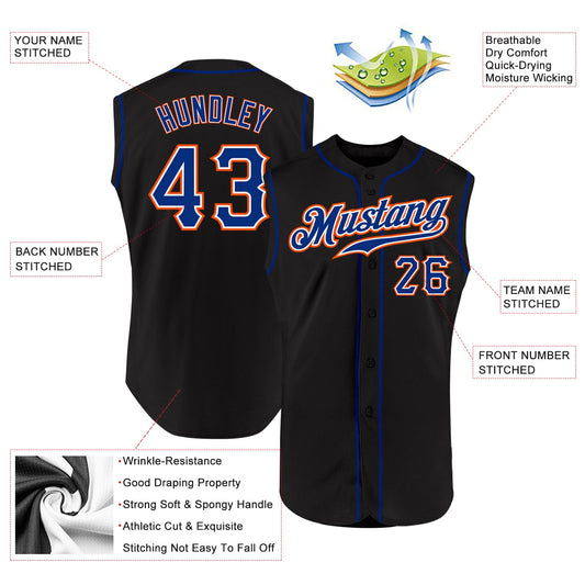 Custom Black Royal-Orange Authentic Sleeveless Baseball Jersey - Sky-Custom
