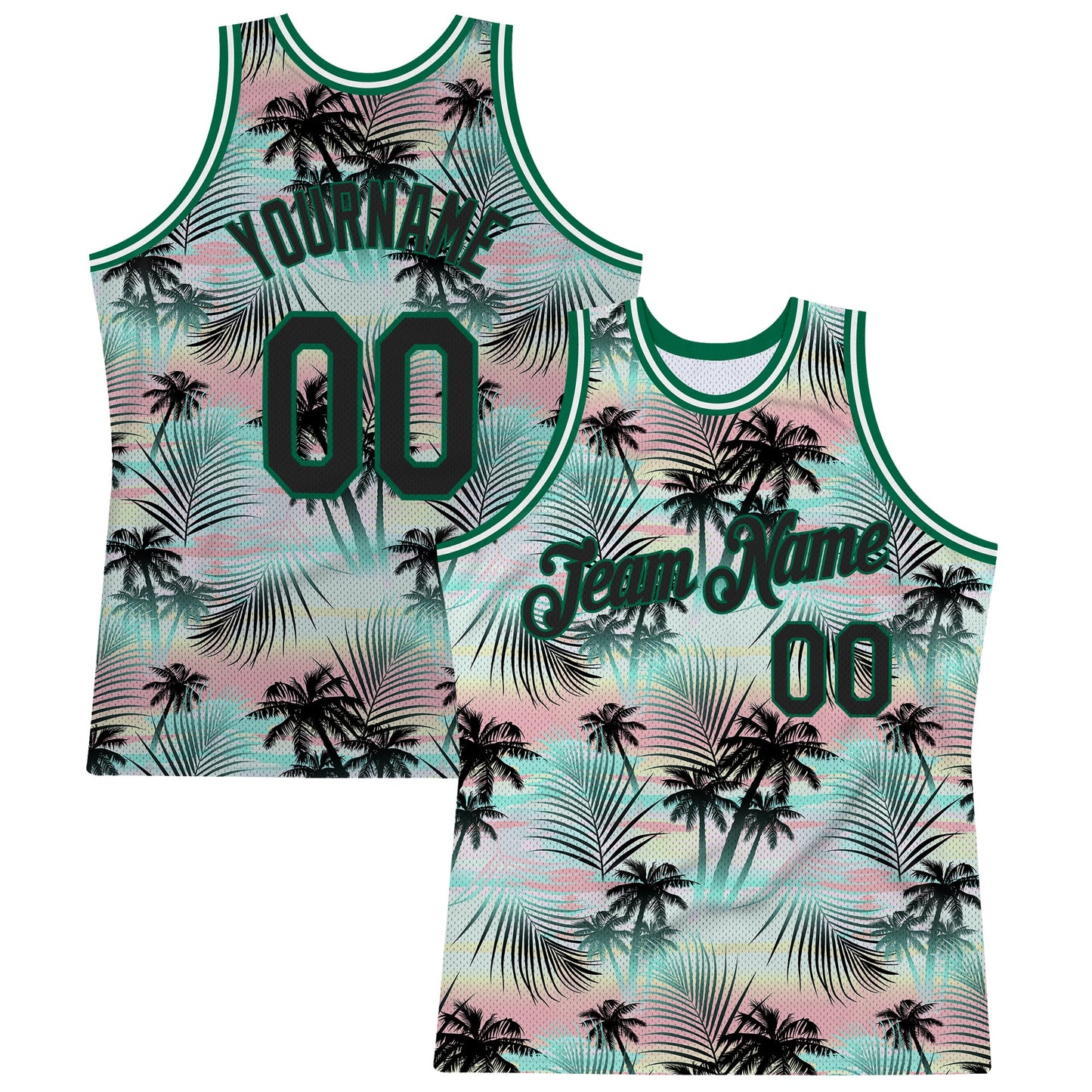 Custom Black Black-Kelly Green 3D Pattern Tropical Hawaii Palm Leaves Authentic Basketball Jersey - Sky-Custom