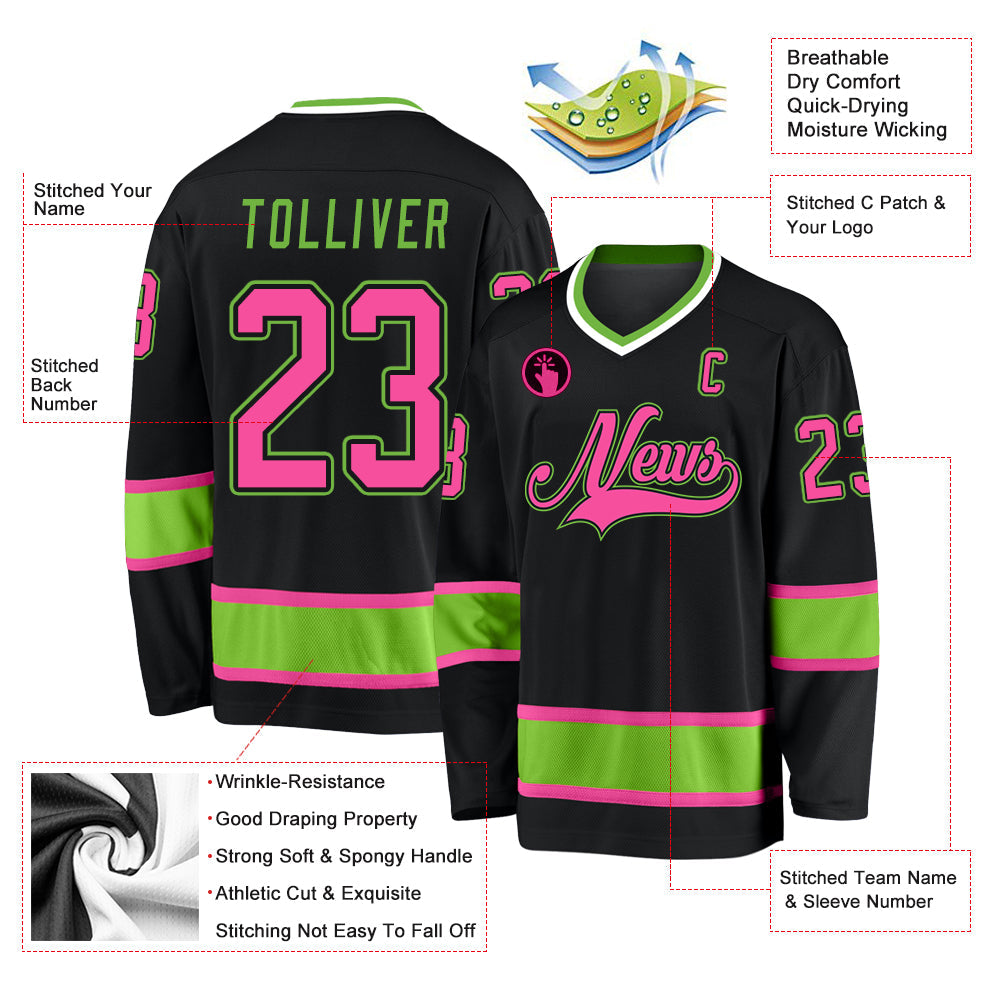 Custom Black Pink-Neon Green Hockey Jersey - Sky-Custom