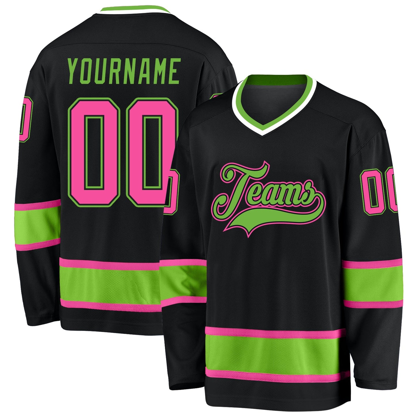 Custom Black Pink-Neon Green Hockey Jersey - Sky-Custom