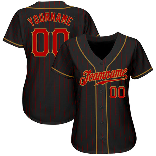 Custom Black Red Pinstripe Red-Old Gold Authentic Baseball Jersey - Sky-Custom