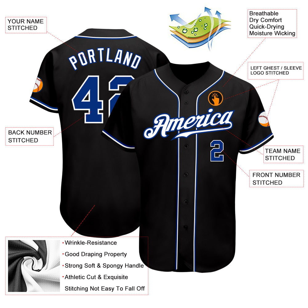 Custom Black Royal-White Authentic Baseball Jersey - Sky-Custom