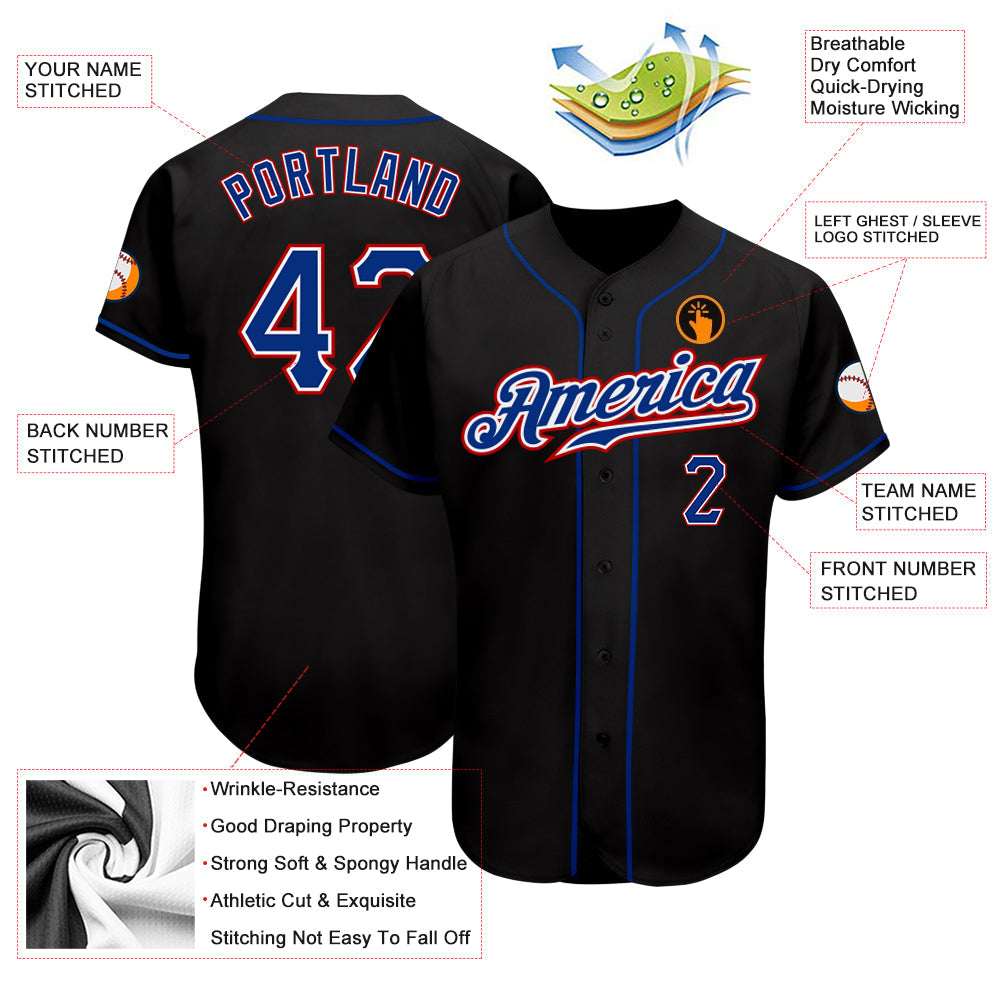 Custom Black Royal-Red Authentic Baseball Jersey - Sky-Custom